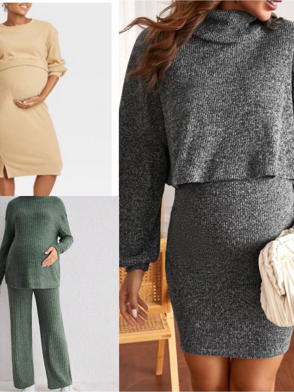 Maternity Sweater two piece outfit sets grey green tan fall winter xxl xl